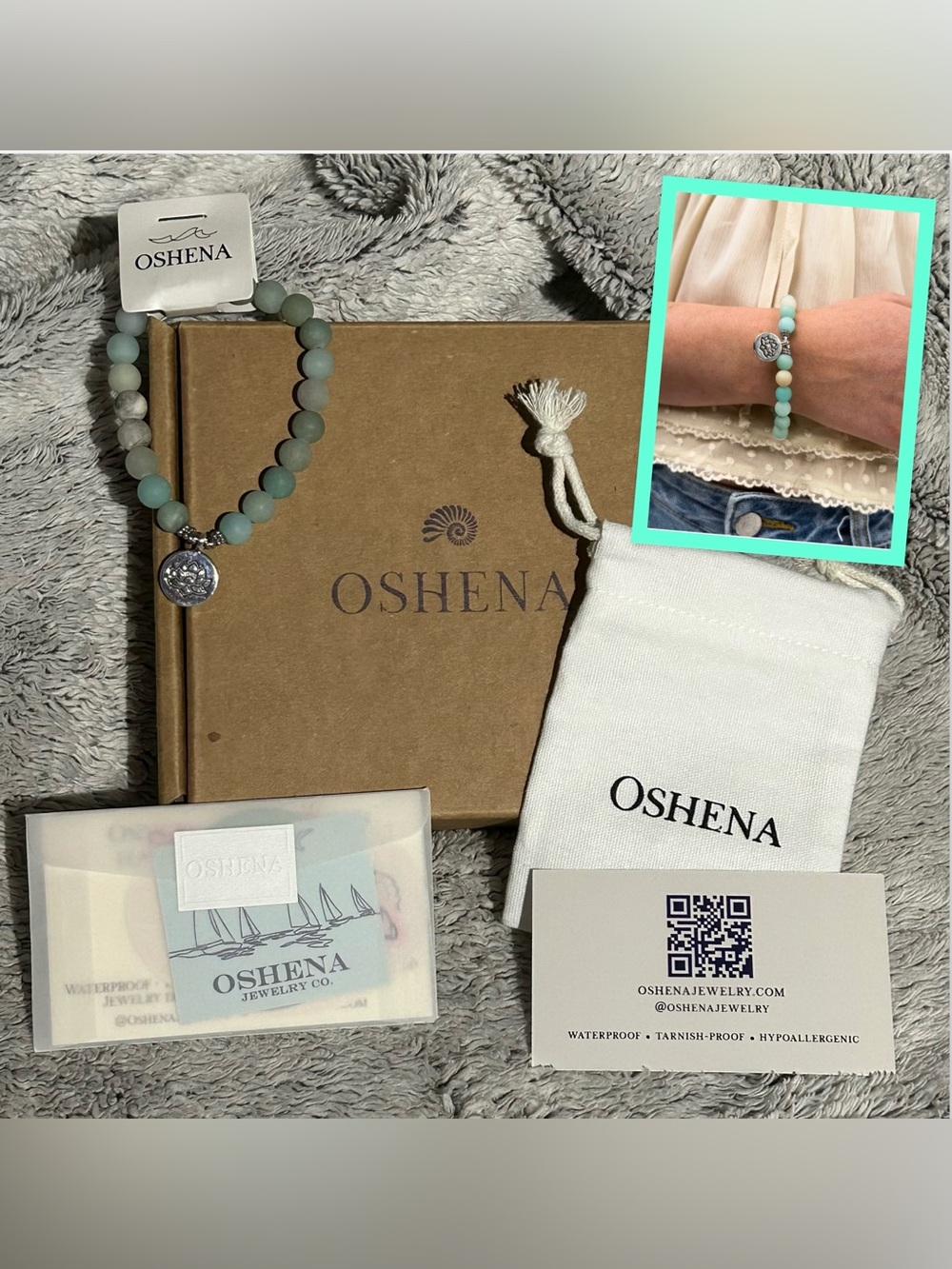 Oshena Lotus Tide Amazonite Silver Lotus Bracelet NWT